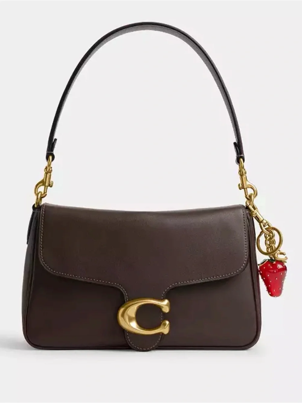 COACH Gold-Tone Strawberry Charm Key Ring with Red Enamel